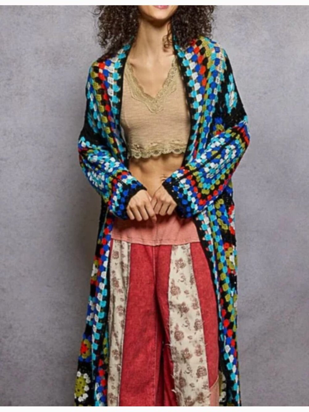 POL Granny Square Crochet Duster Cardigan | Boho Festival One Size